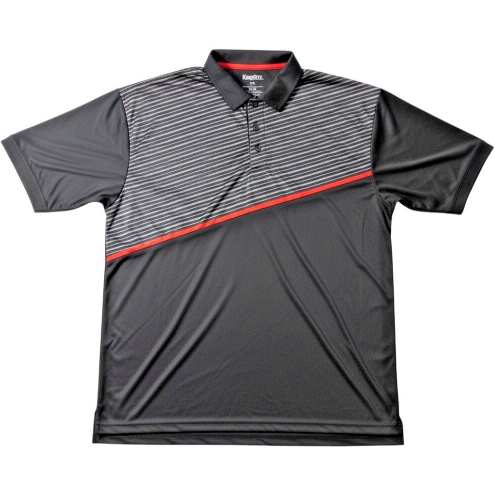 KingSize Mens Polo Shirt Black Gray Striped Big 3XL Short Sleeve Pullover Casual